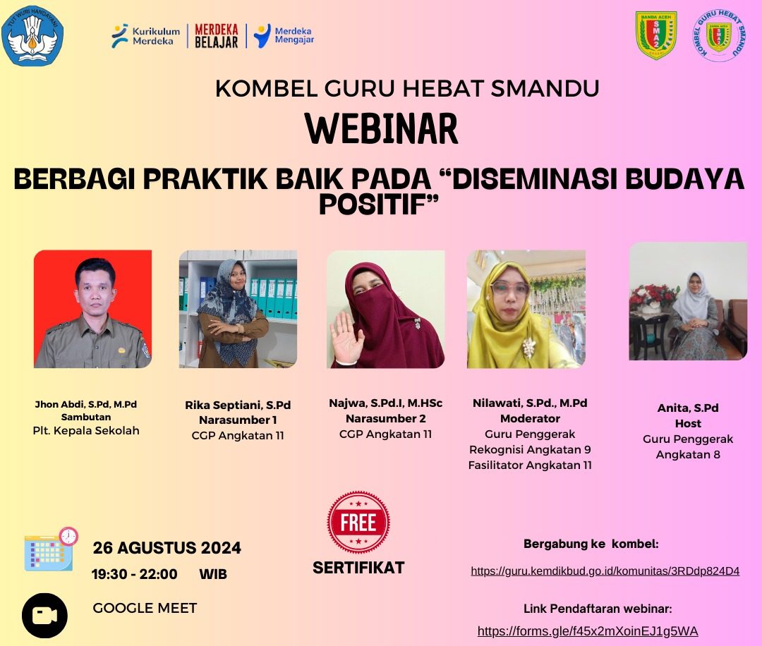 Read more about the article Kombel Guru Hebat Smandu Banda Aceh Sukses Gelar Webinar Diseminasi Budaya Positif